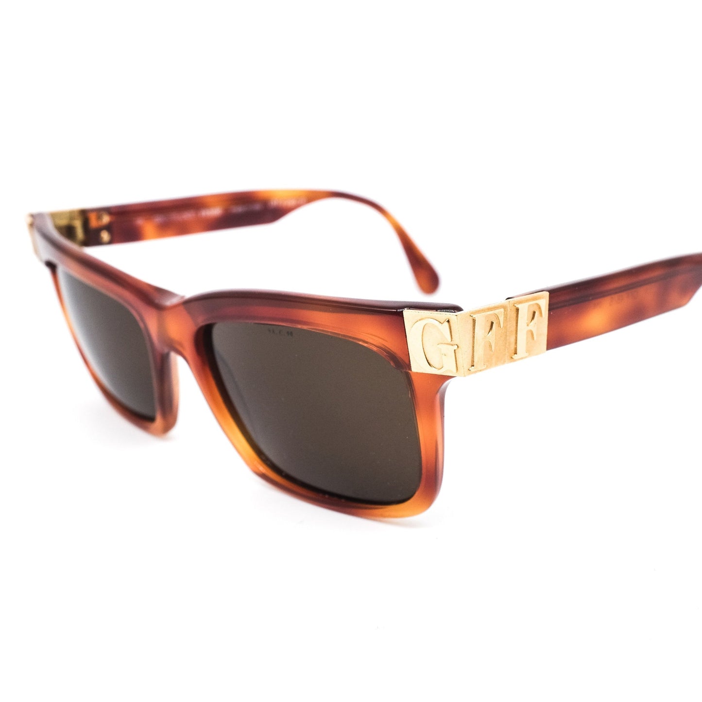 Gianfranco Ferré gff48s square brown tortoise sunglasses with huge branding details hand made in Italy, 1980s nos