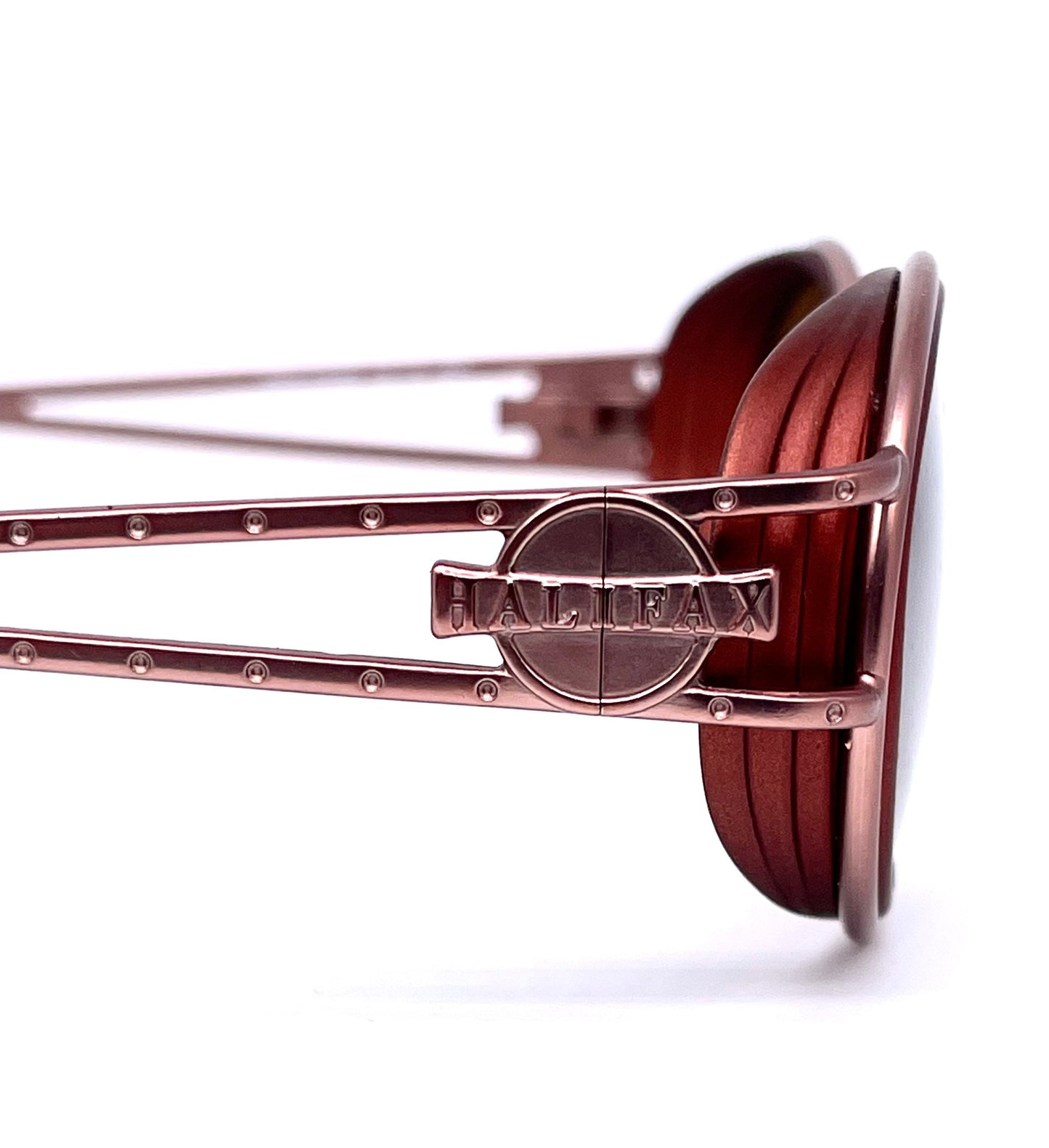 Halifax oval side shield sunglasses in copper color, pure steampunk style made in Italy NOS 90s
