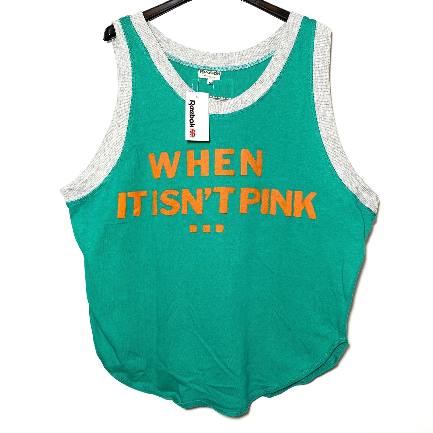 Reebok since 1895 green jogging tank top with ribbed profiles, 1980s NOS sz M