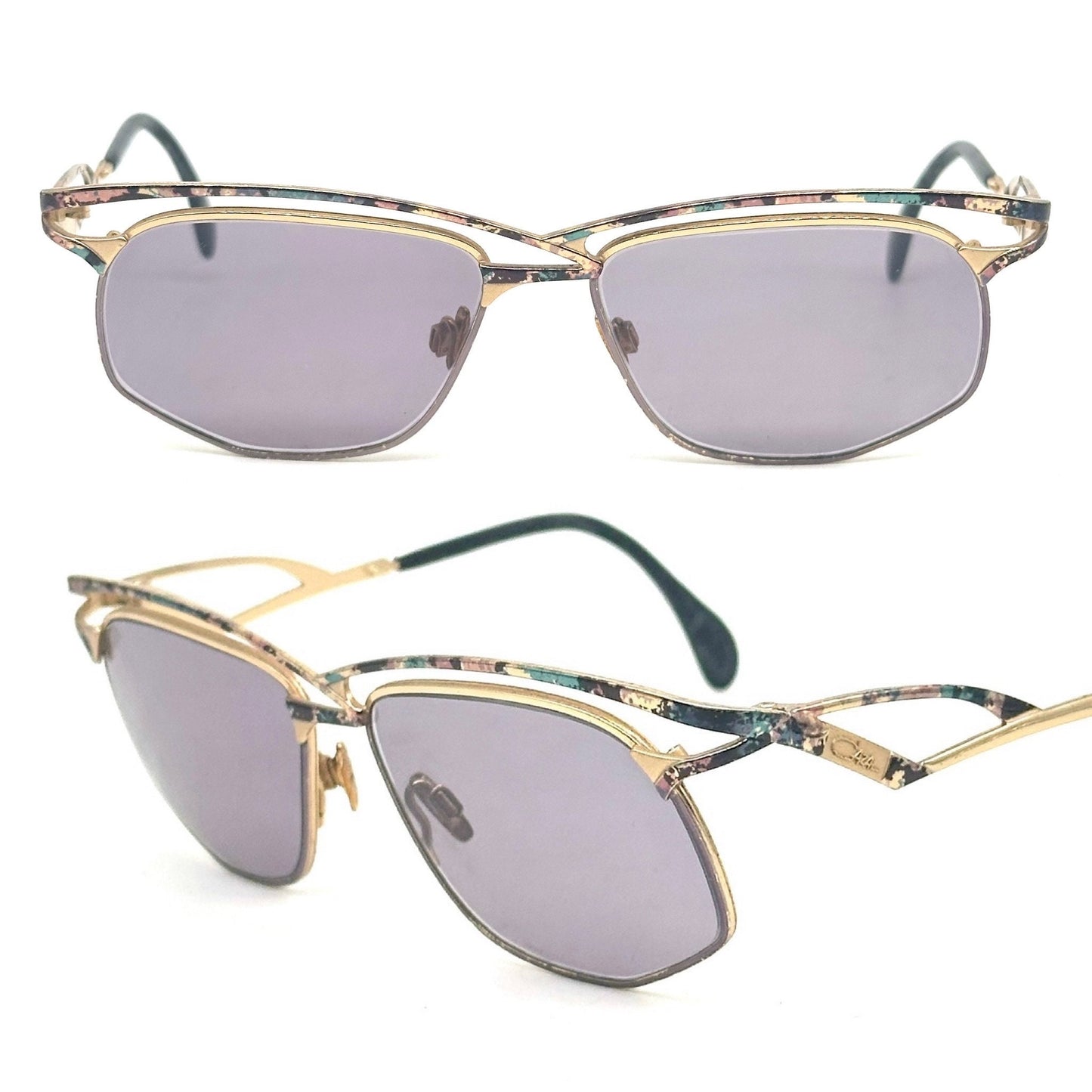 Cazal 255 avant garde golden metal asymmetrical cutoff browline sunglasses made in W Germany, great condition