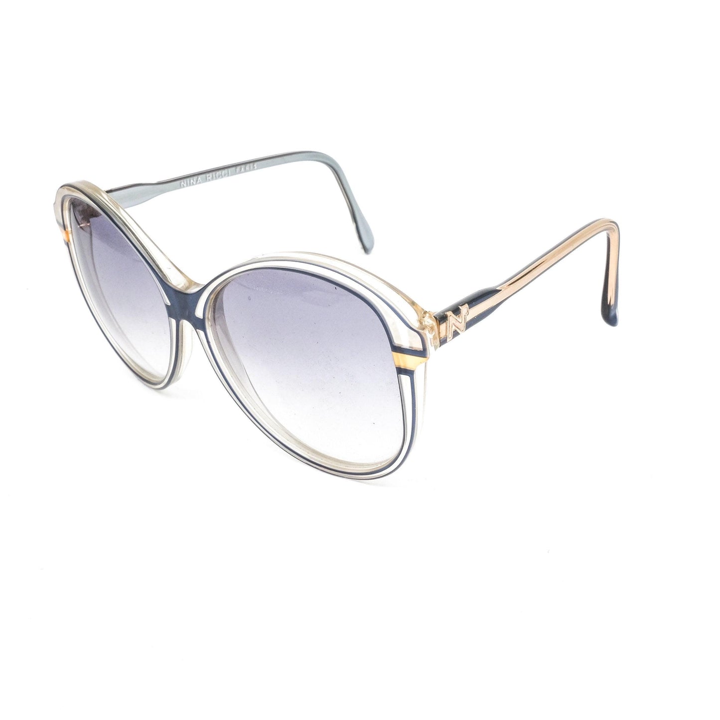 Nina Ricci round oversized blue/gold sunglasses hand made in France, 80s NoS