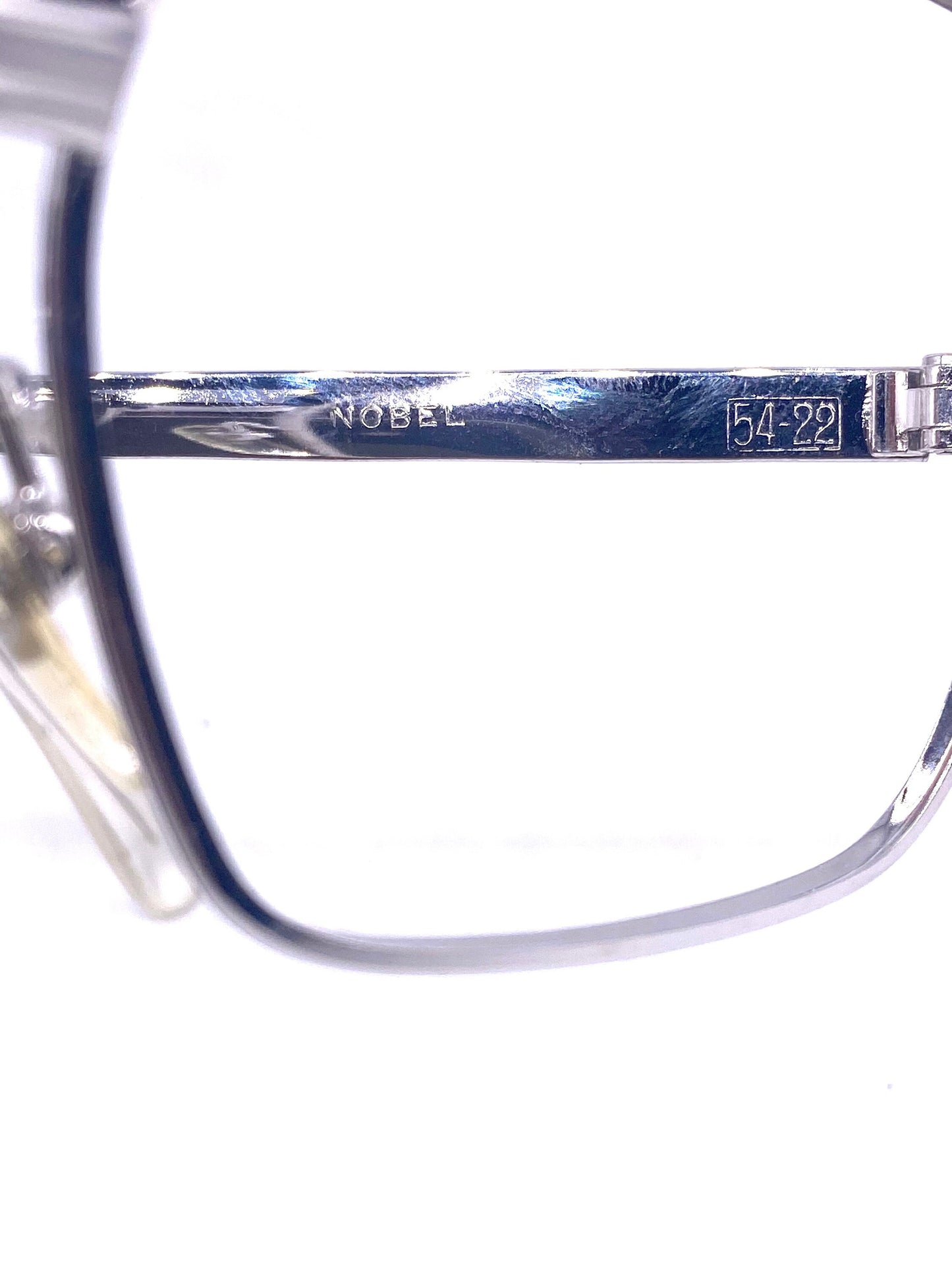 MetalVista Nobel 60s geek square silver frames with black rolled brows, NOS made in Italy