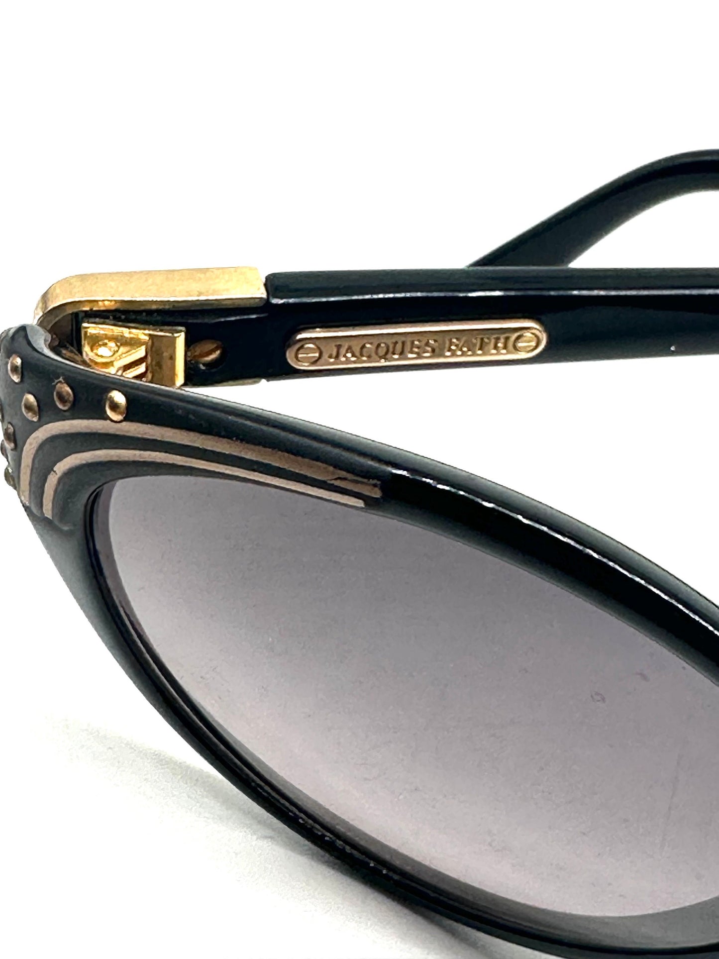 Jacques Fath black -gold oval Cateye sunglasses w 2 detail variations, NOS 80s France