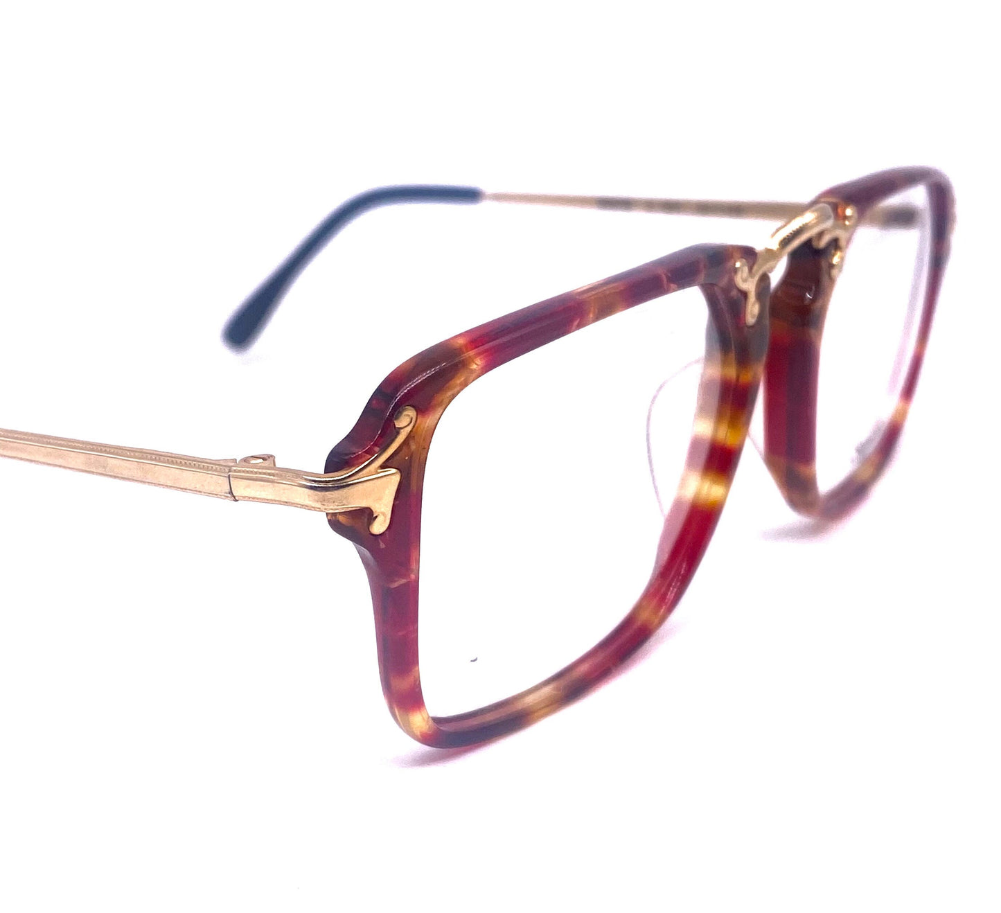 Stendhal Paris one of a kind red tortoise & gold deco inspired eyeglasses frames hand made in France, 80s NOS