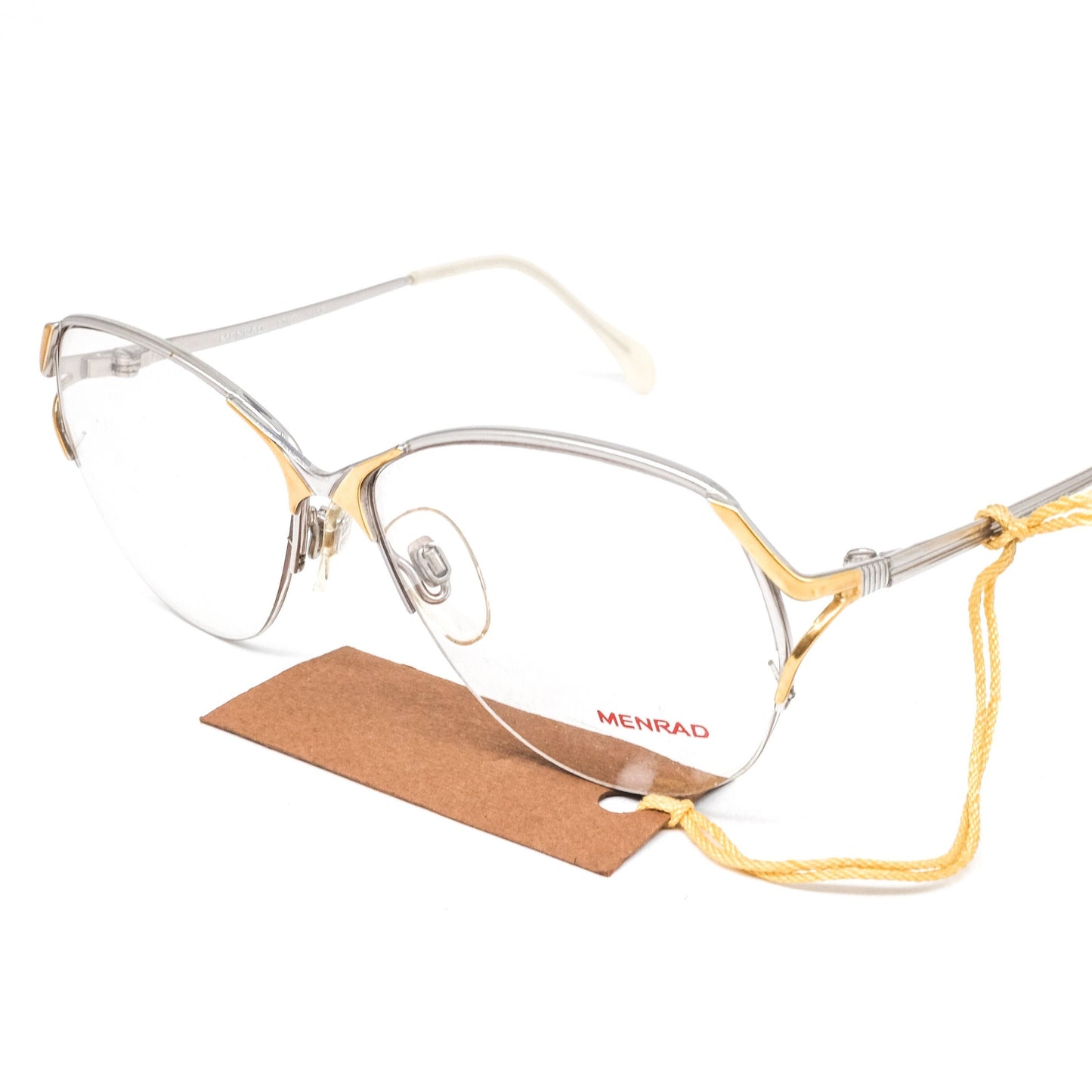 Menrad 390-110 oversized silver/gold metallic eyeglasses frames with cut off hinge design 1980s NOS