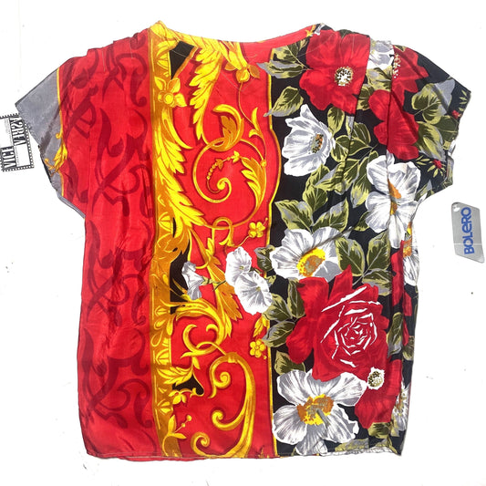 Bolero 80s NOS baroque / floral viscose ladies blouse, BNWT mint
