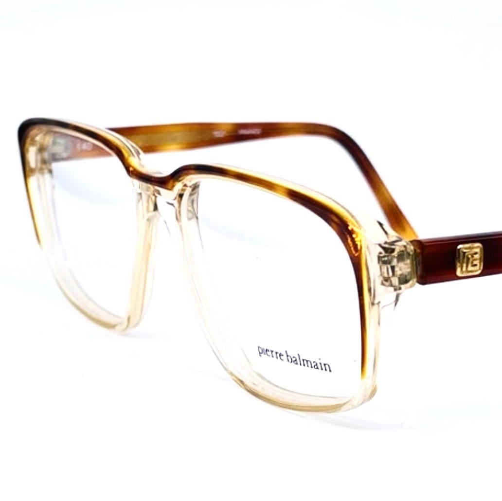 Pierre Balmain square bicolor clear - tortoise glasses frames hand Made in France, 80s NOS