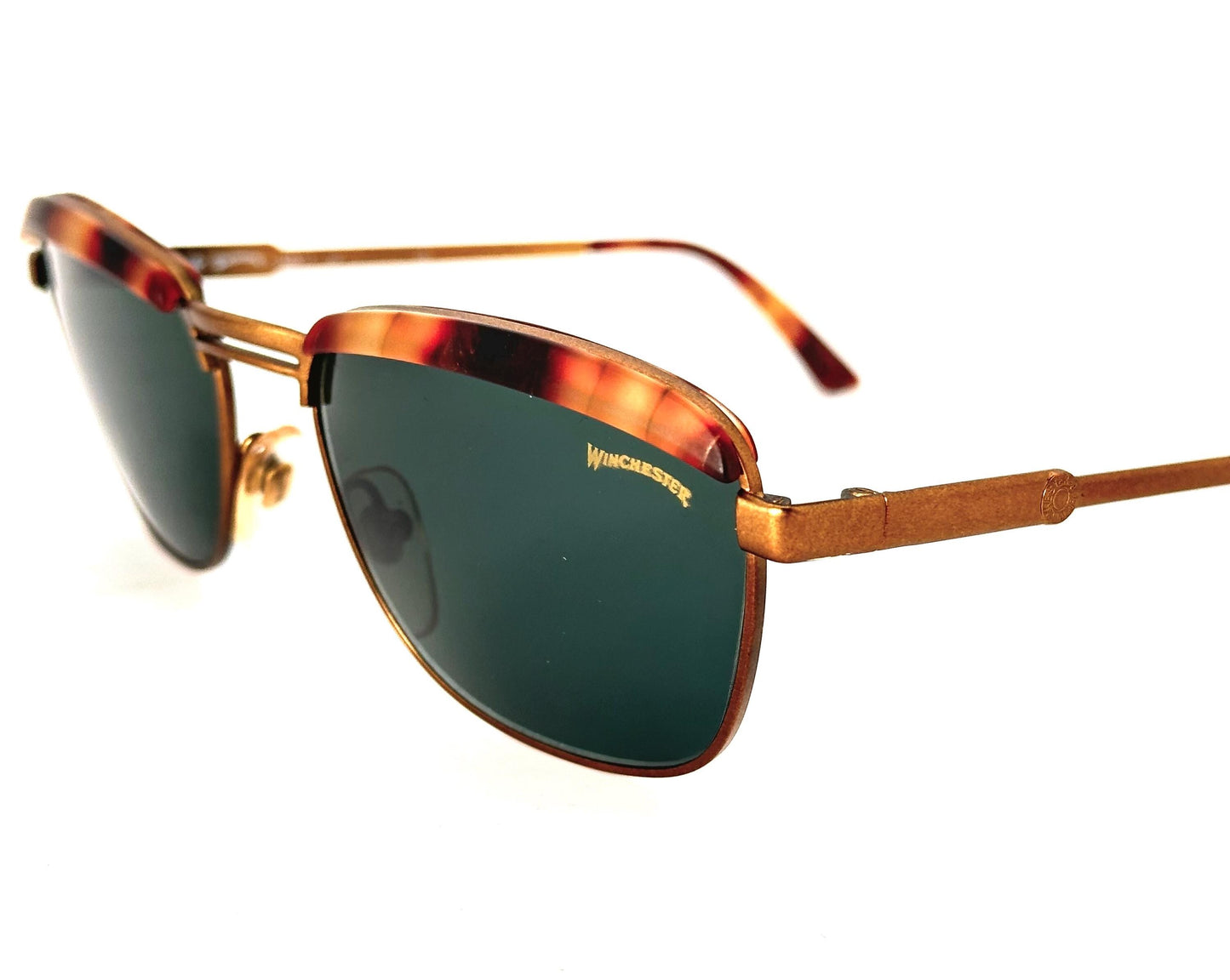 Winchester TwinFalls retro tortoise gold or brass metal sunglasses, 90s NOS hand made in Italy