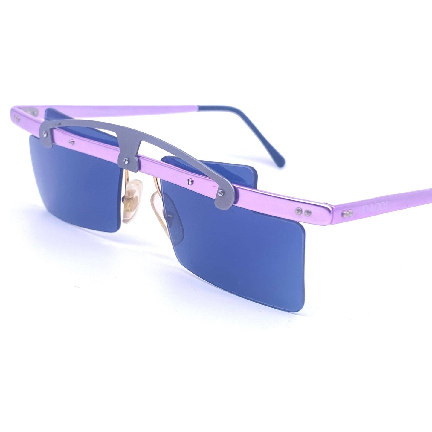 Sin&Cos square lilac metal sunglasses with silver Arch bridge, eye catching avant garde design, NOS 90s