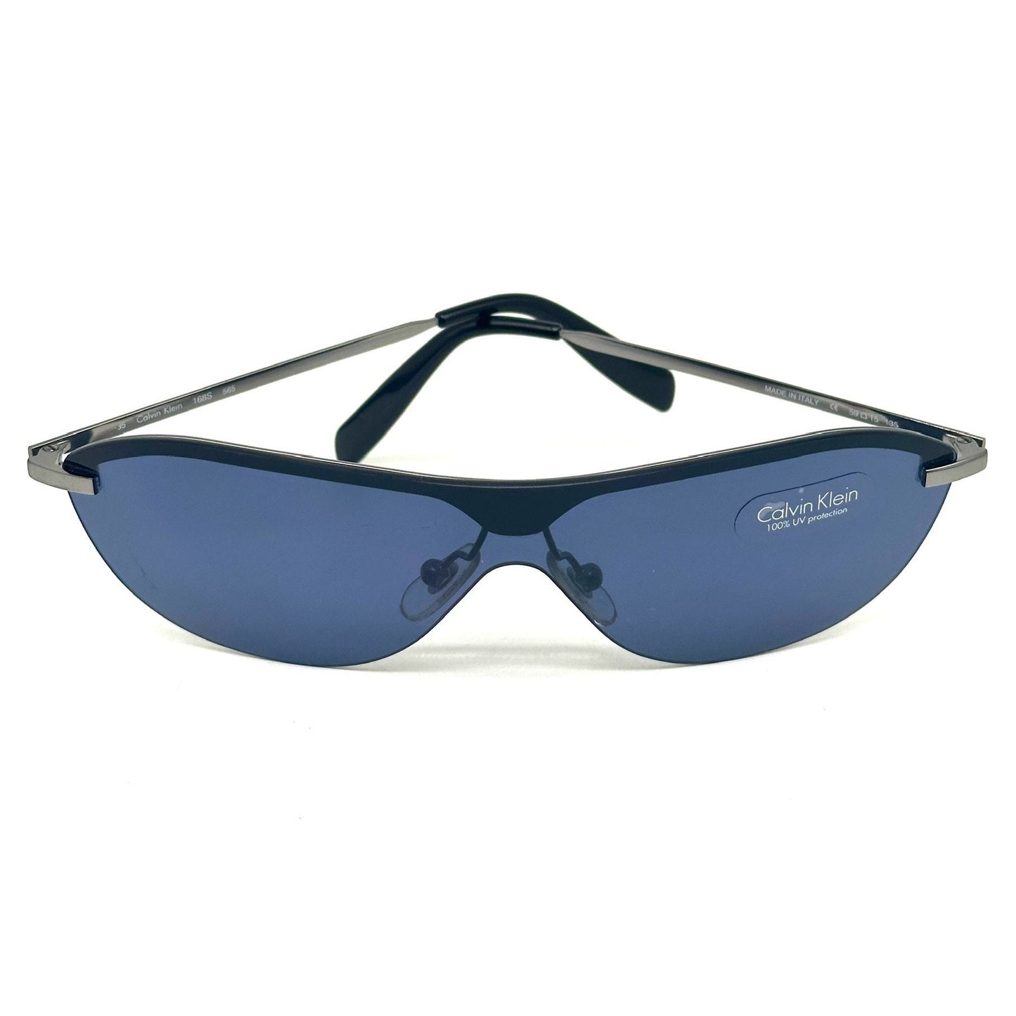 Calvin Klein 168S silver metal shield frames mask sunglasses with blue lens vintage 90s NoS