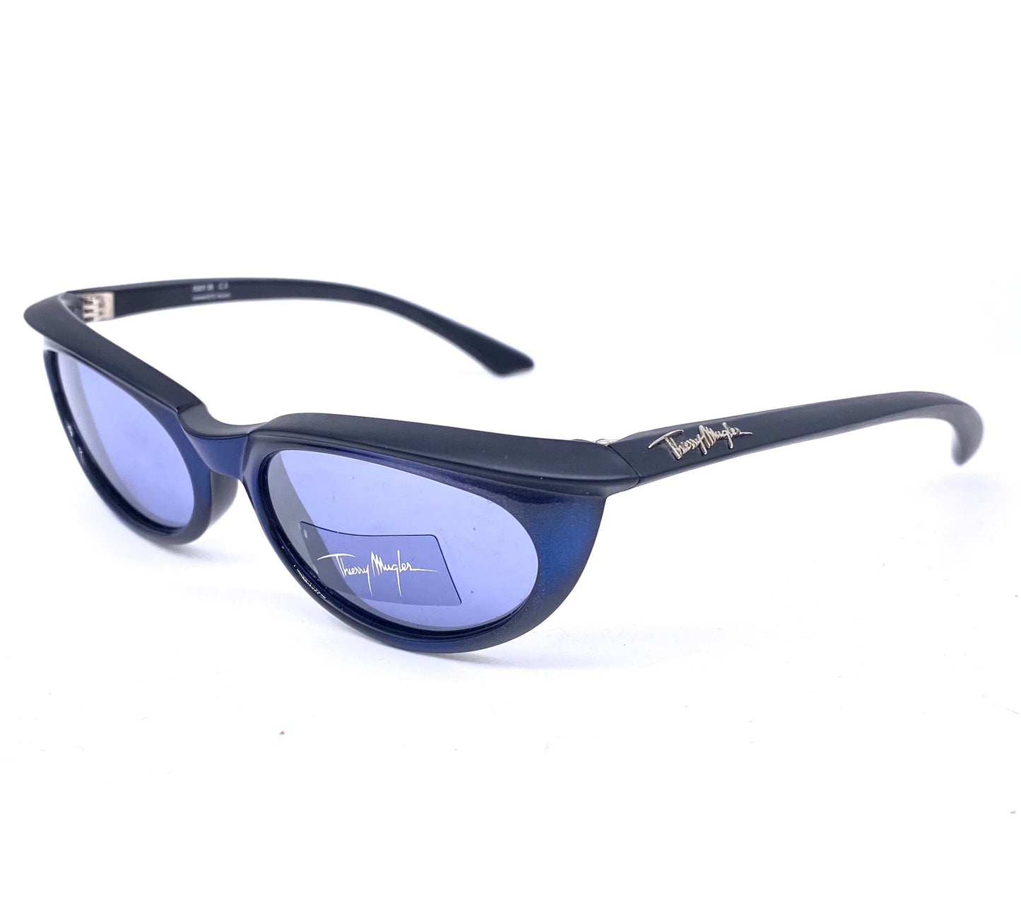 Thierry Mügler dark blue/ black modernist cateye sunglasses, NOS 90s France