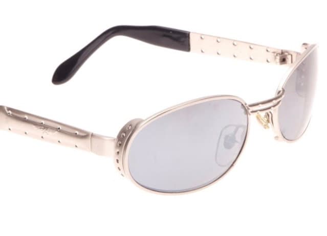 Oval steampunk sunglssses in silver or gold metal with side cup and embossed details, Italy 90s NoS