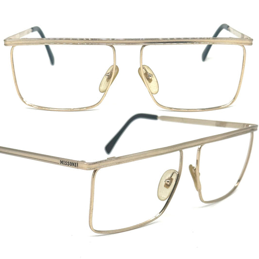 Missoni m403 hip square gold frames w flat top browline, NOS 80s Italy