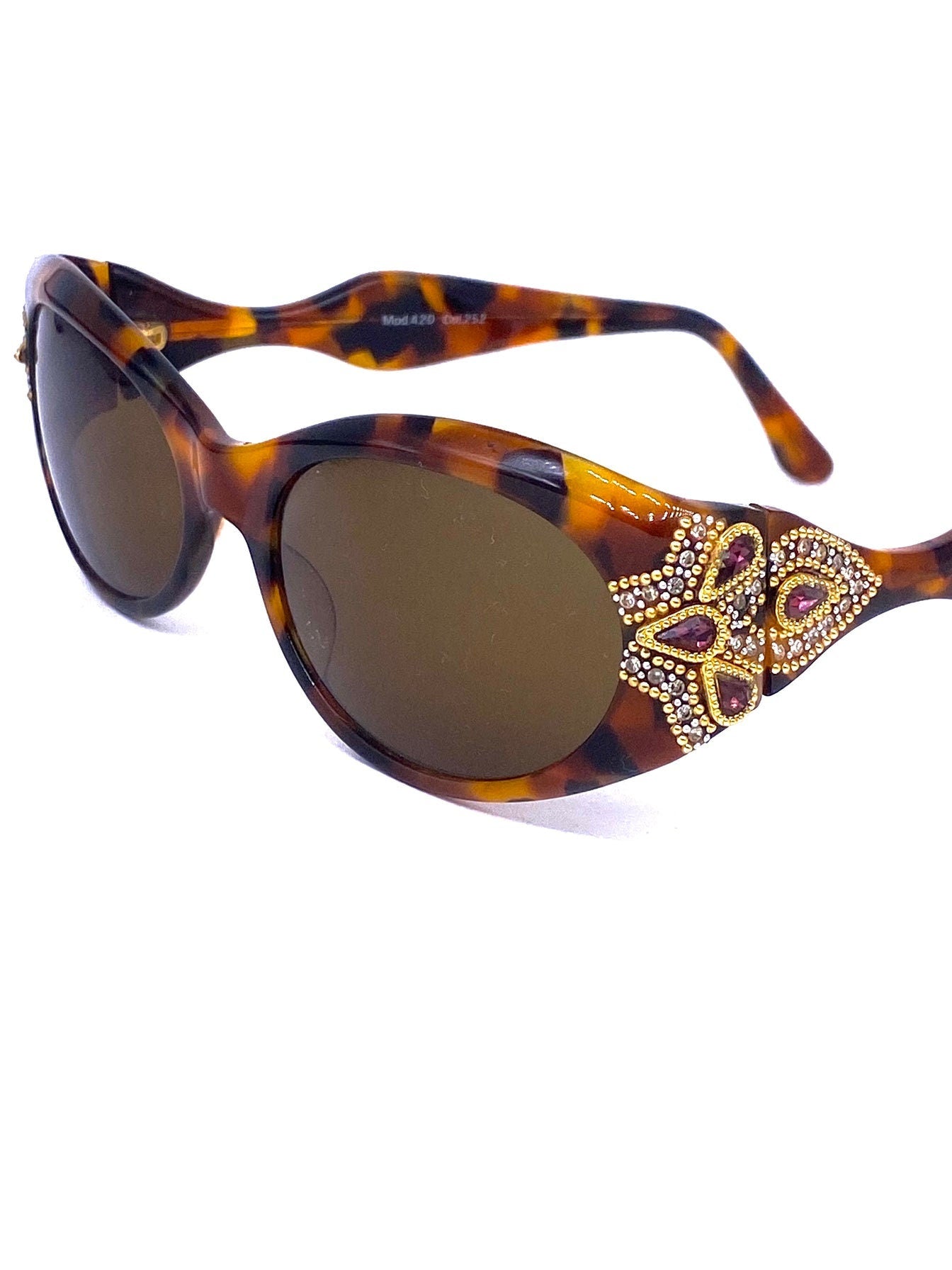 Florence Design precious jewelled tortoise oval sunglasses handmade in Italy, 90s NoS