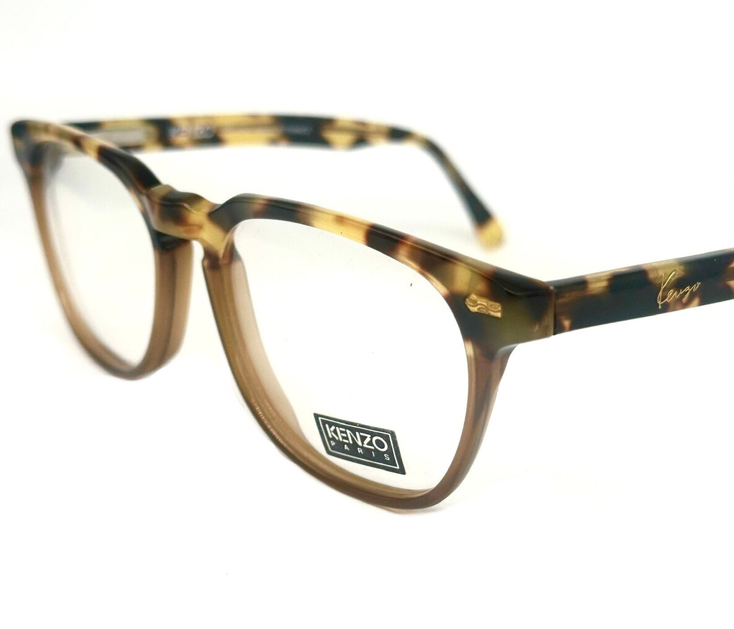 Occhiali da vista Kenzo K473 Sculpteur quadrati geek in bicolore tartaruga/violoncello marrone, NOS anni '80 Fatto a mano in Francia