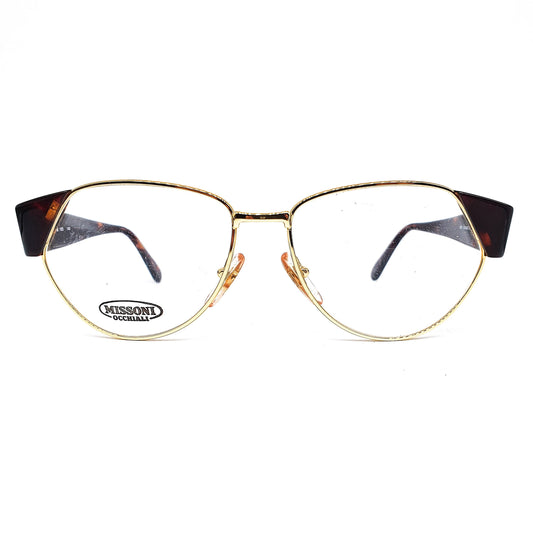 Missoni m165 classic vintage  cello wayfarer inspired gold/brown-tortoise eyeglasses frames, 1980s NOS Italy