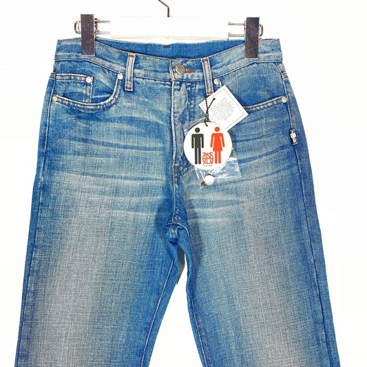Jean Paul Gaultier 90s NOS straight blue jeans “used look, mint and with tags sz 27