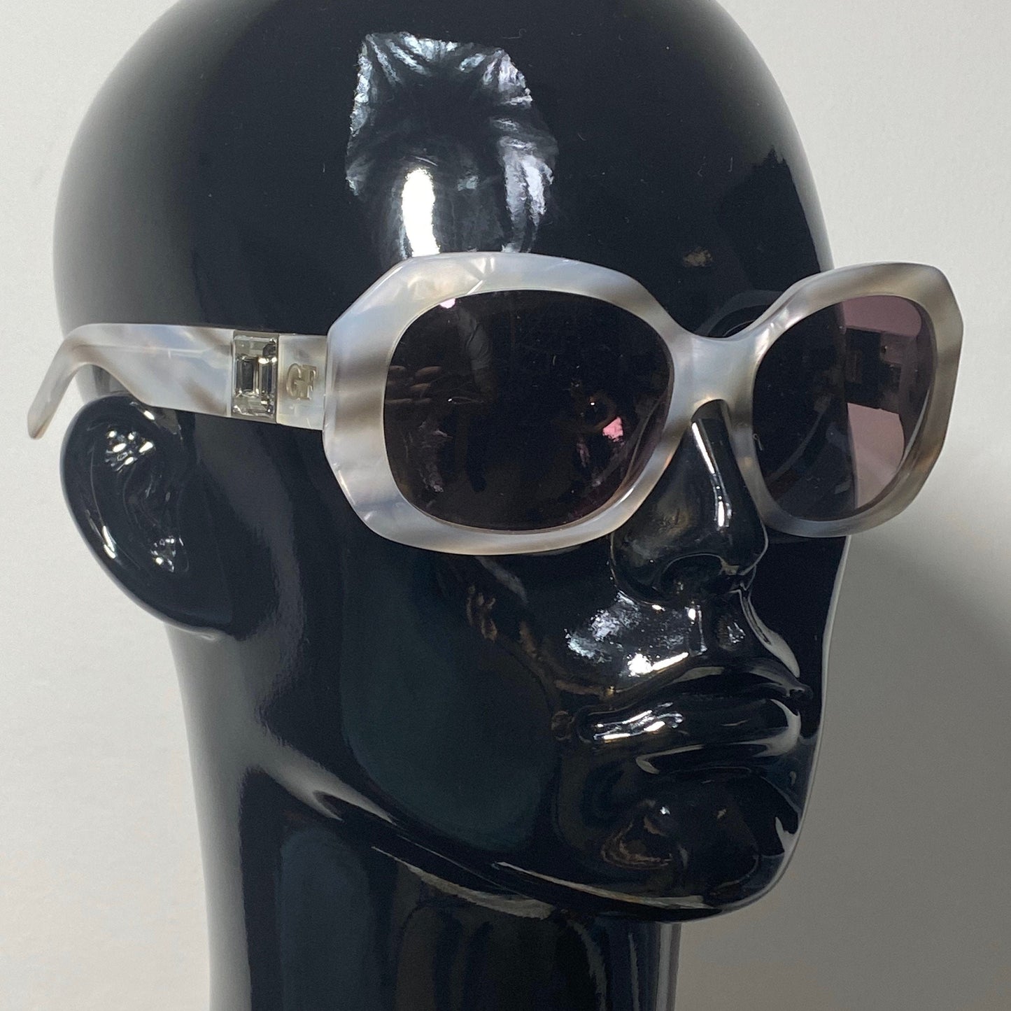 Gianfranco Ferrè square oversized sunglasses, grey marble with beautiful square rhinestone, NOS 90s