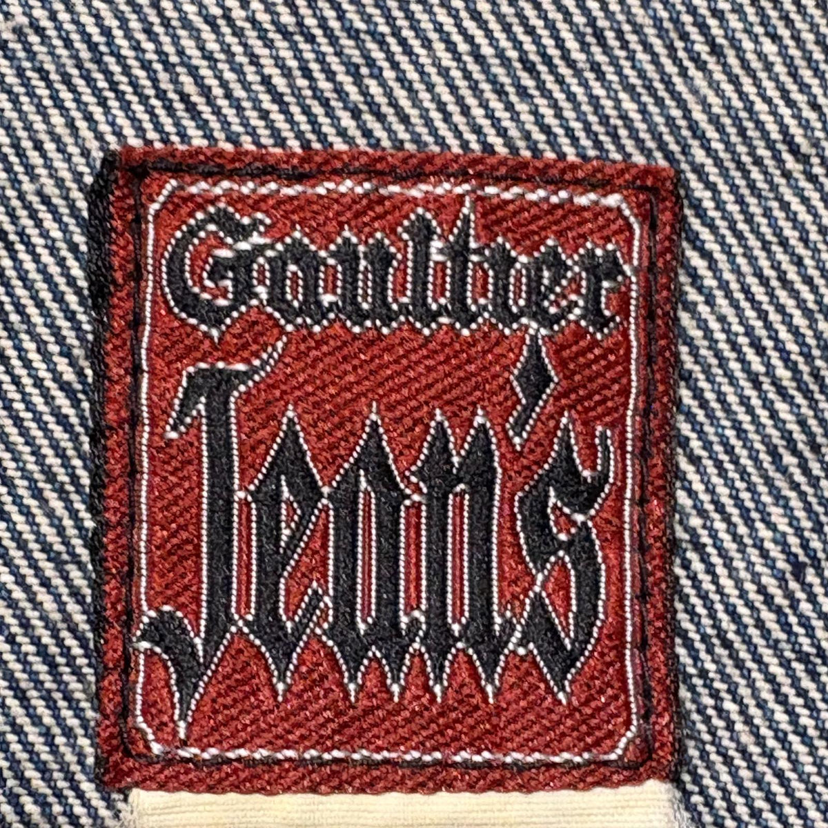 Jean’s Paul Gaultier indigo denim jacket w/ gothic details, Sz S mint
