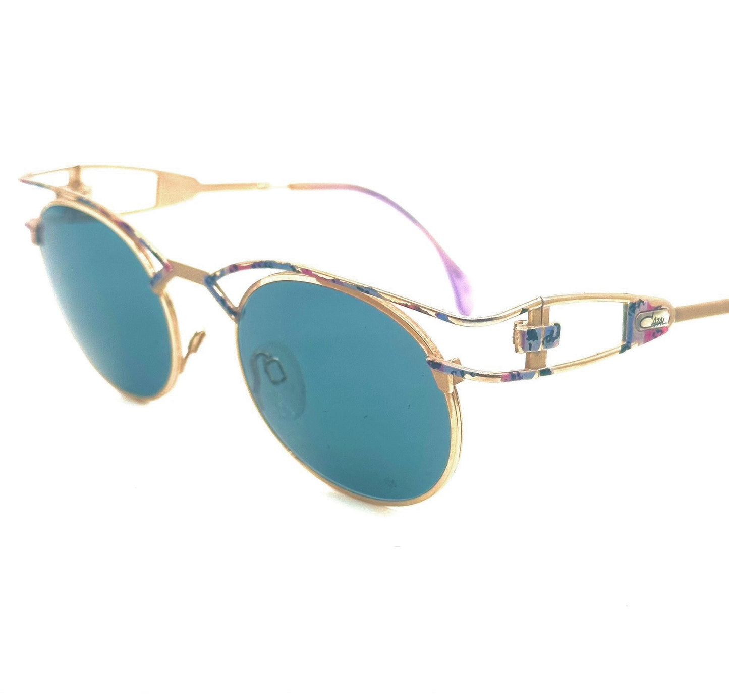 Cazal hip oval gold sunglasses with rainbow enameled details, W Germany 80s good condition