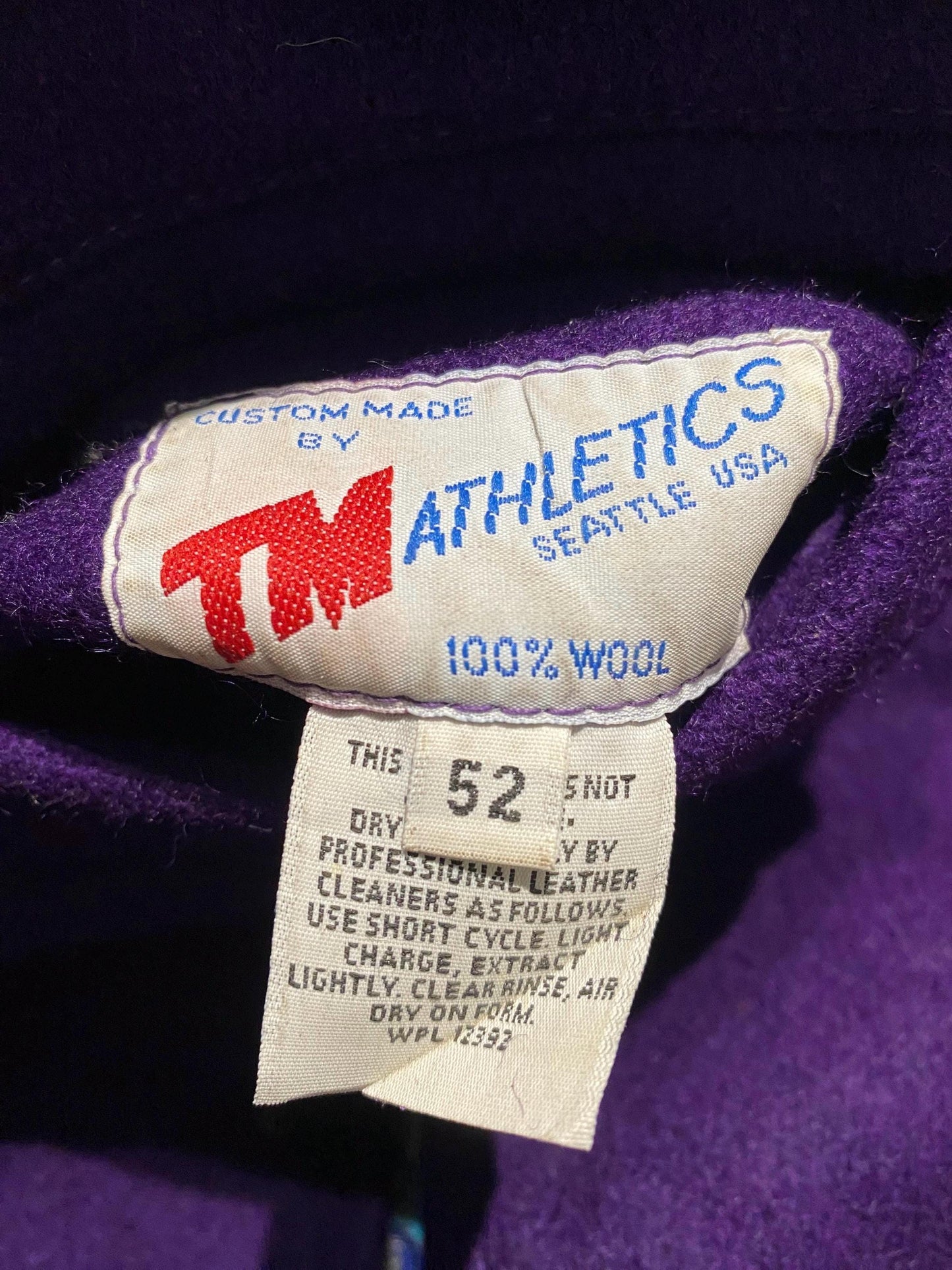 Western St. Racing Ass. Purple wool Varsity Jacket w embroidered details, XL