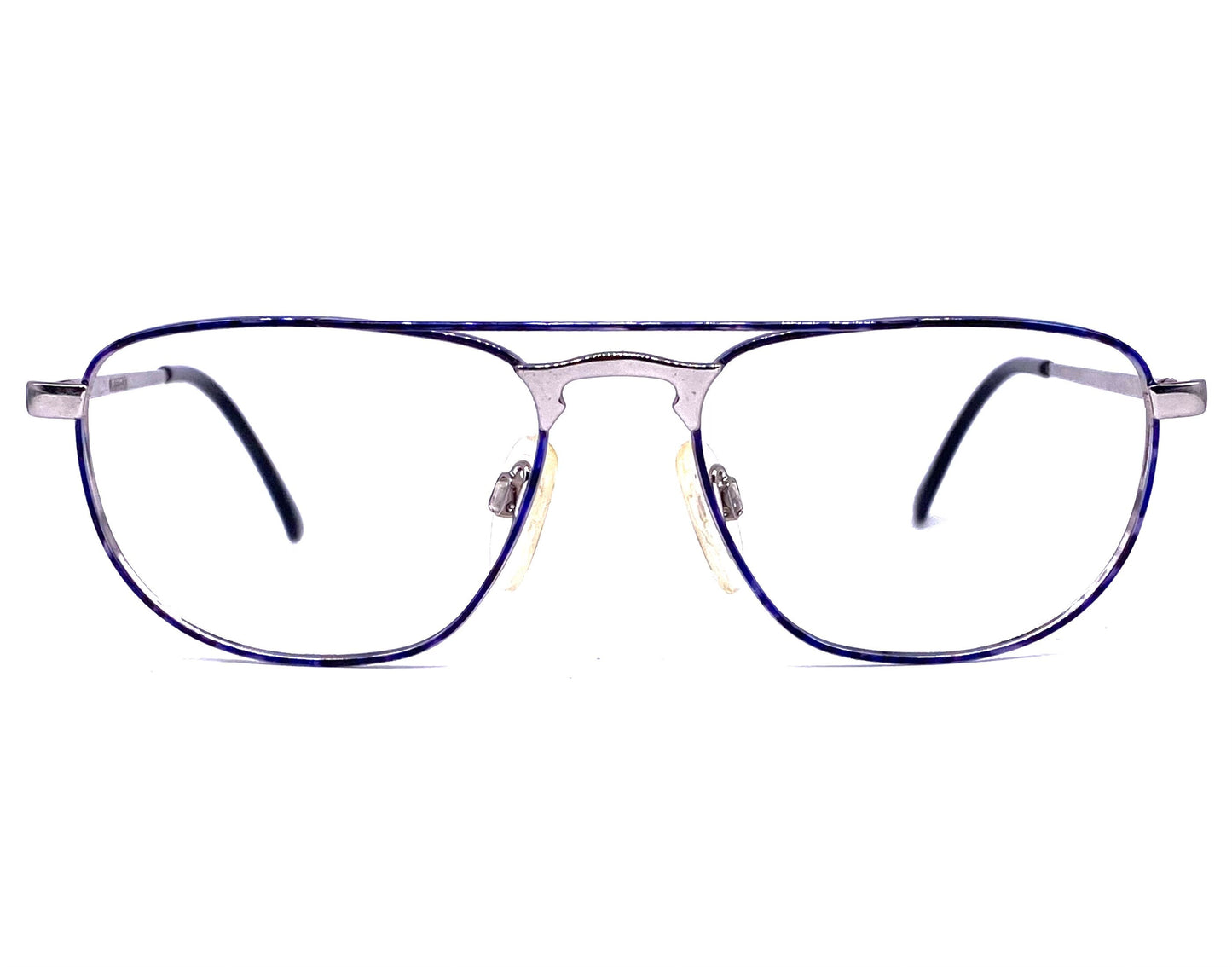 Missoni M833 square dbl bridge glasses in silver metal w blue tortoise alike pattern, NOS 80s Italy
