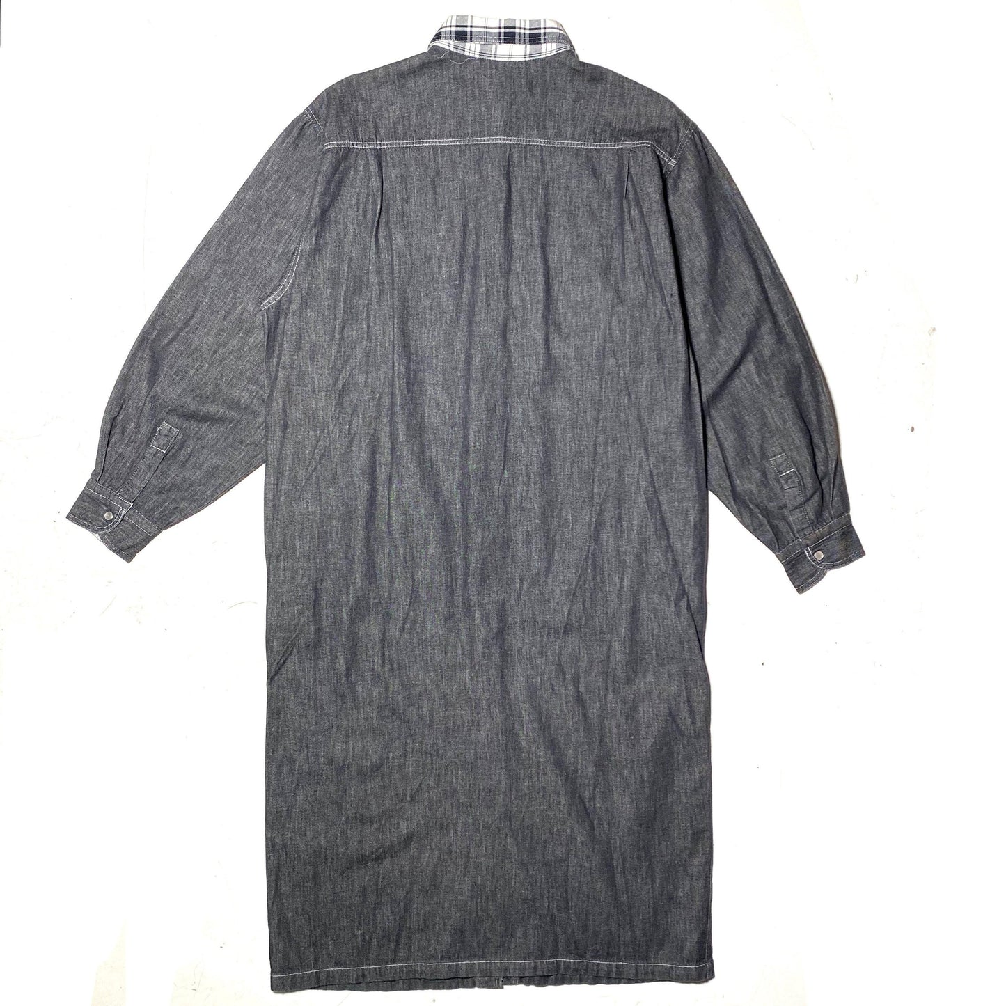Les Copains grey denim shirt dress with checkered collar, country / chic spring dress 90s Italy