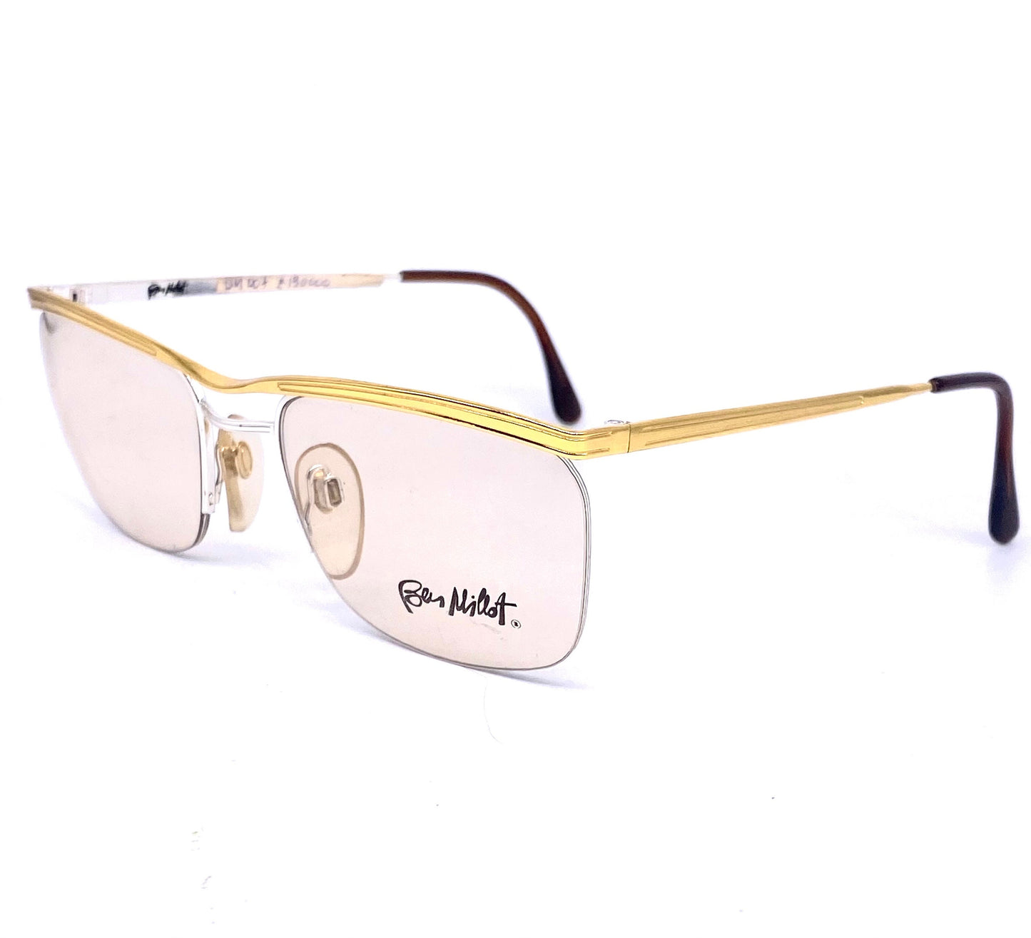 Ben Millot 007 square half rimmed metal eyeglasses frames in matte black or gold, NOS 80s France