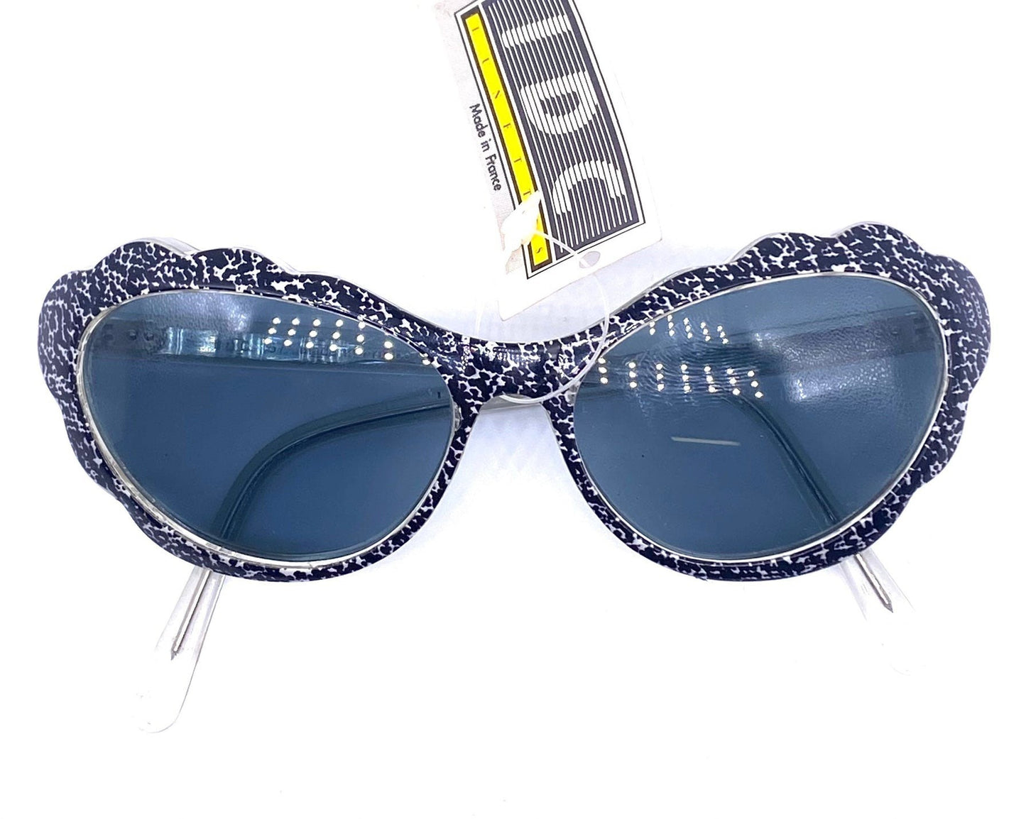 IDC 57 fancy cloud shaped cateye sunglasses, in black or red spray pattern, 1980s NOS France