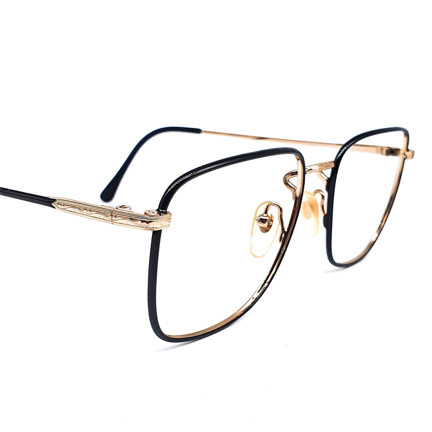 Ralph Lauren Classic XV retro geeky square golden and black eyeglasses frames, 90s NOS