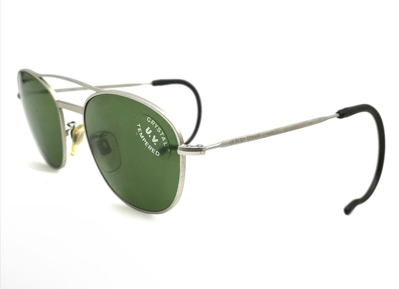 Giorgio Armani 605r retro satin silver square sunglasses w tempered crystal lenses, NOS 80s