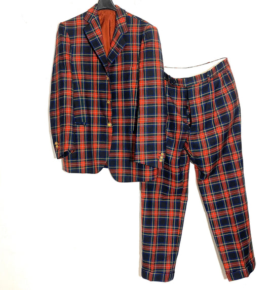 Tailor made classy tartan wool suit hand crafted in Italy by Catanzariti, sz S / 46