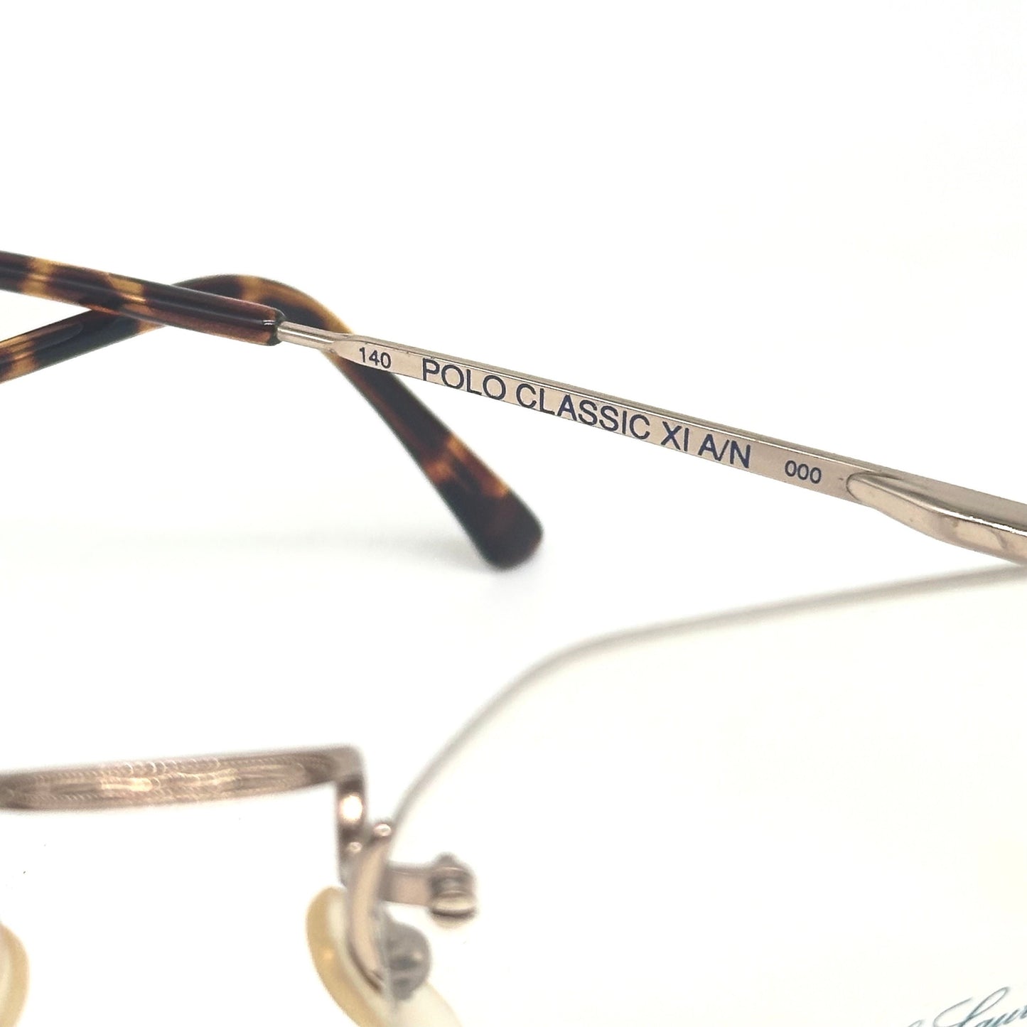 Ralph Lauren polo classic XL retro deco style rectangular rimless golden metal eyeglasses frames, 80s NOS Italy