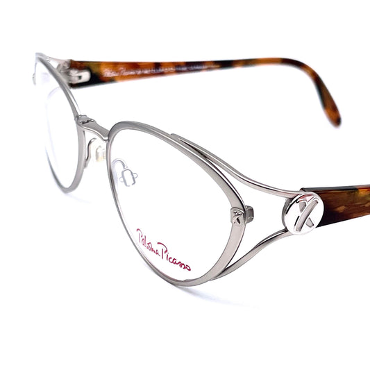 Paloma Picasso 8338 silver metal cateye eyeglasses frames by Metzler, Germany NOS 80s