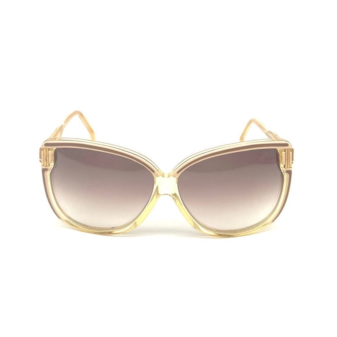 Courreges 8430 square oversized sunglasses in cream and gold color, 1970s NOS hand made in France