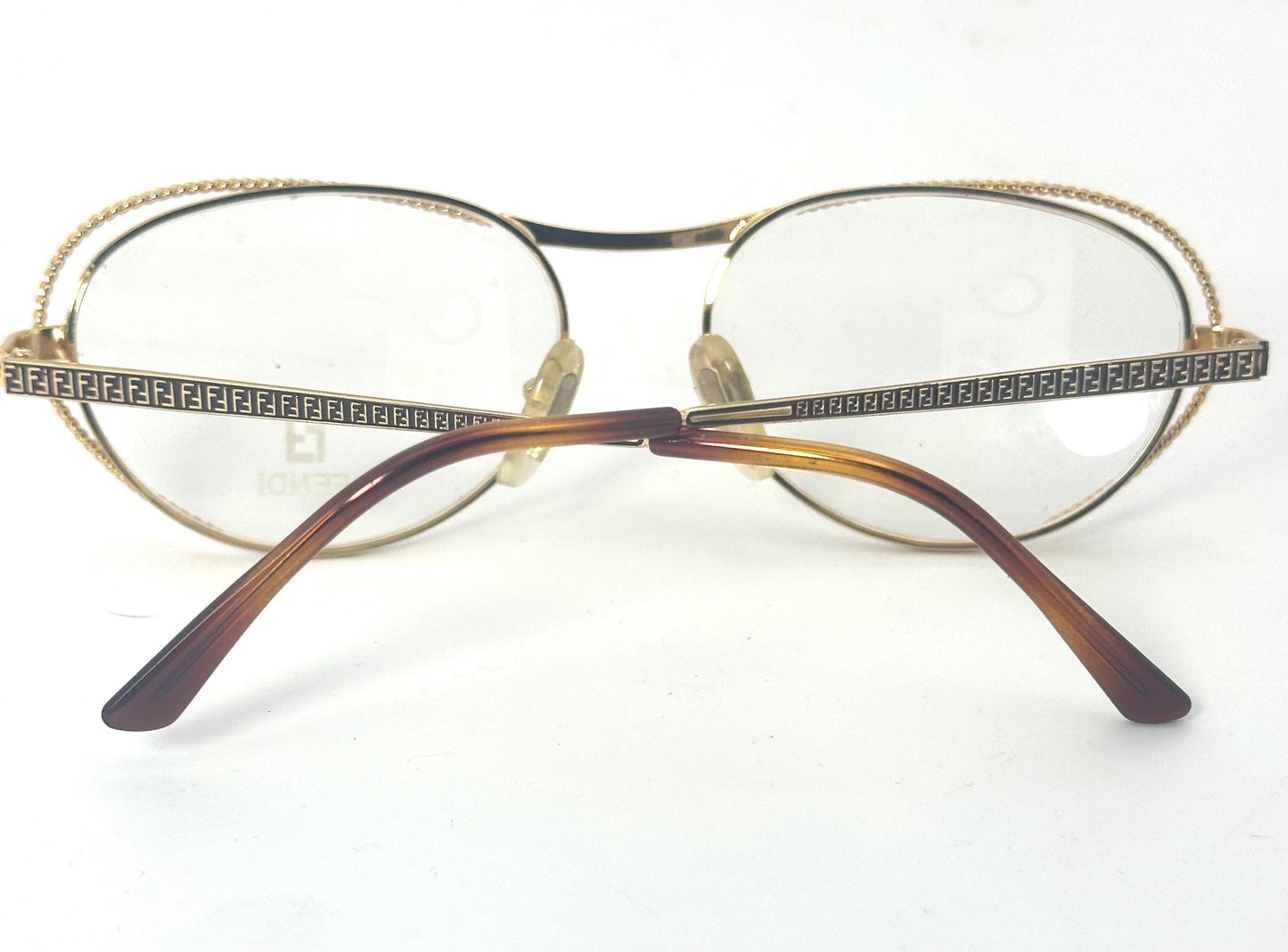 Fendi FV173 luxury oval cateye golden metal eyeglasses frames hand made in Italy, NOS 80s