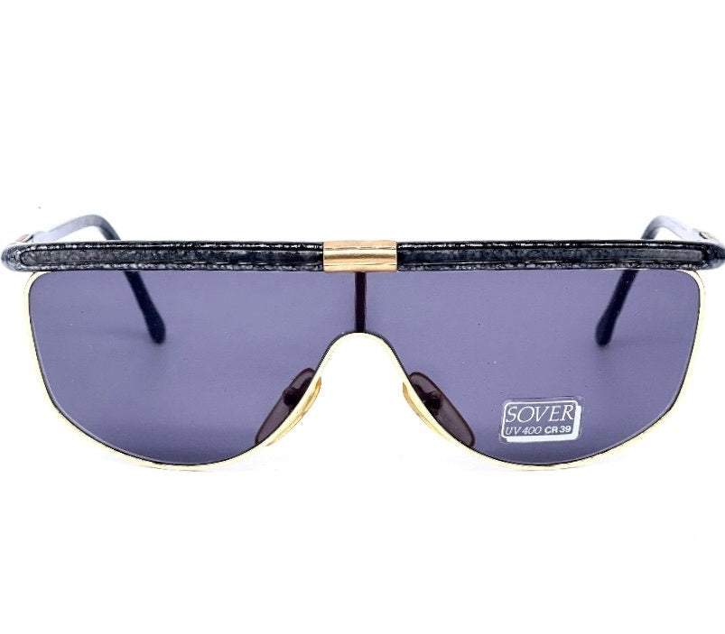 Sunglasses mask style Sover Alutanium made in Italy black-gold NOS 80s