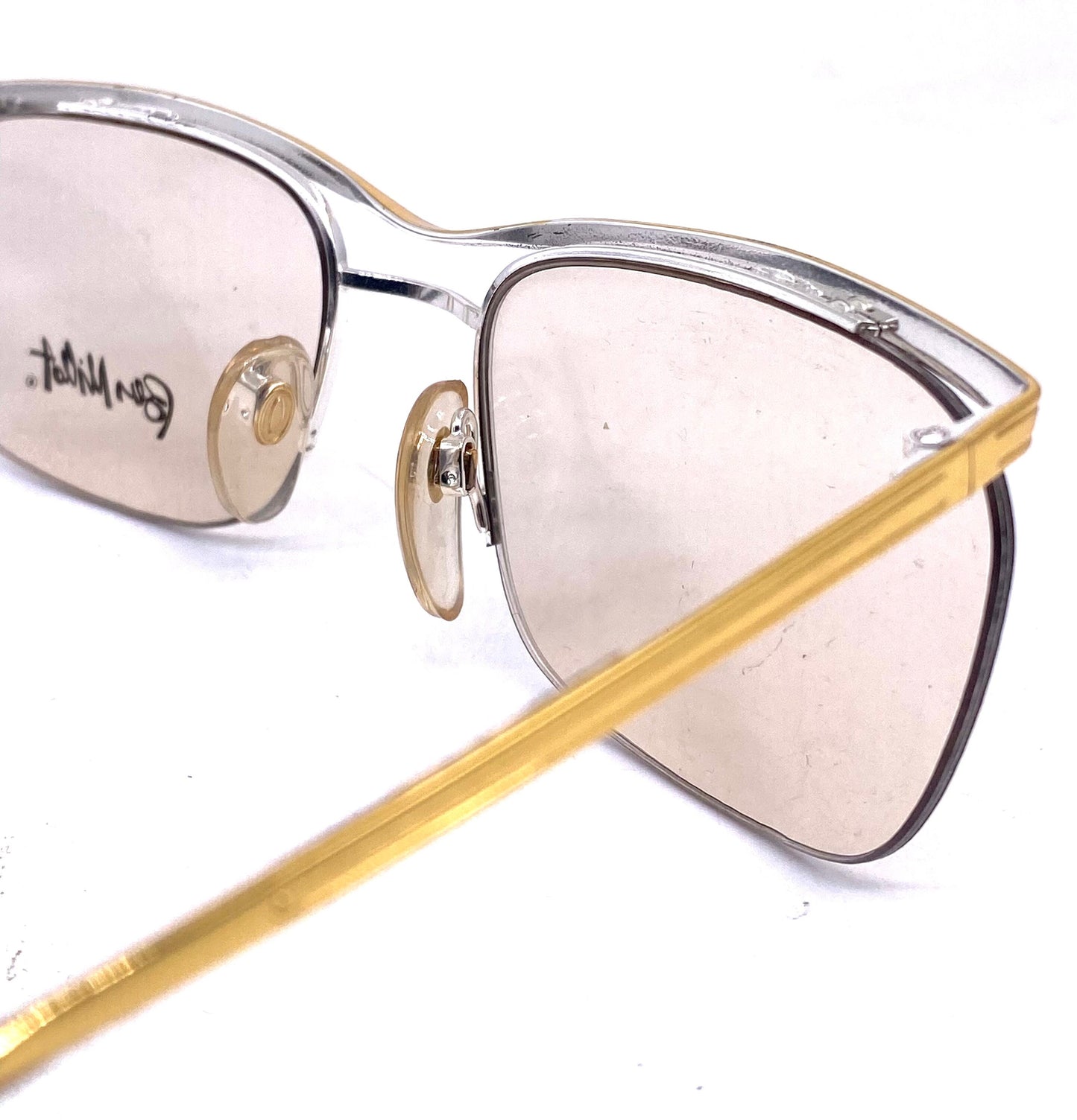 Ben Millot 007 square half rimmed metal eyeglasses frames in matte black or gold, NOS 80s France