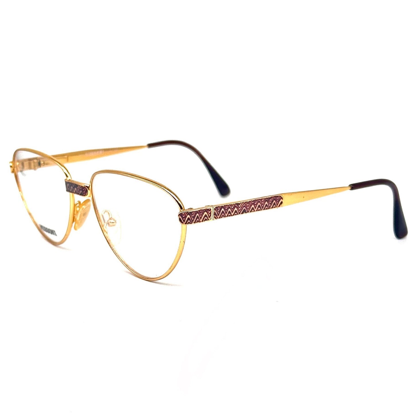 Missoni M823 44F gold oval frames w iconic brown wavy zig-zag enamel detailing, 90s NOs