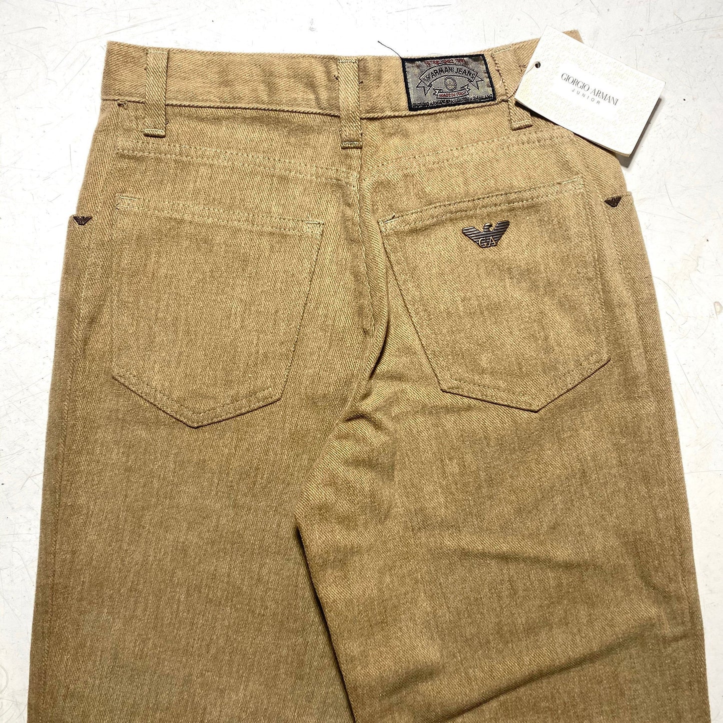 Armani Junior vintage beige / brown velvet pants made in Italy, NWT 80s mint sz 36/38, ladies XS