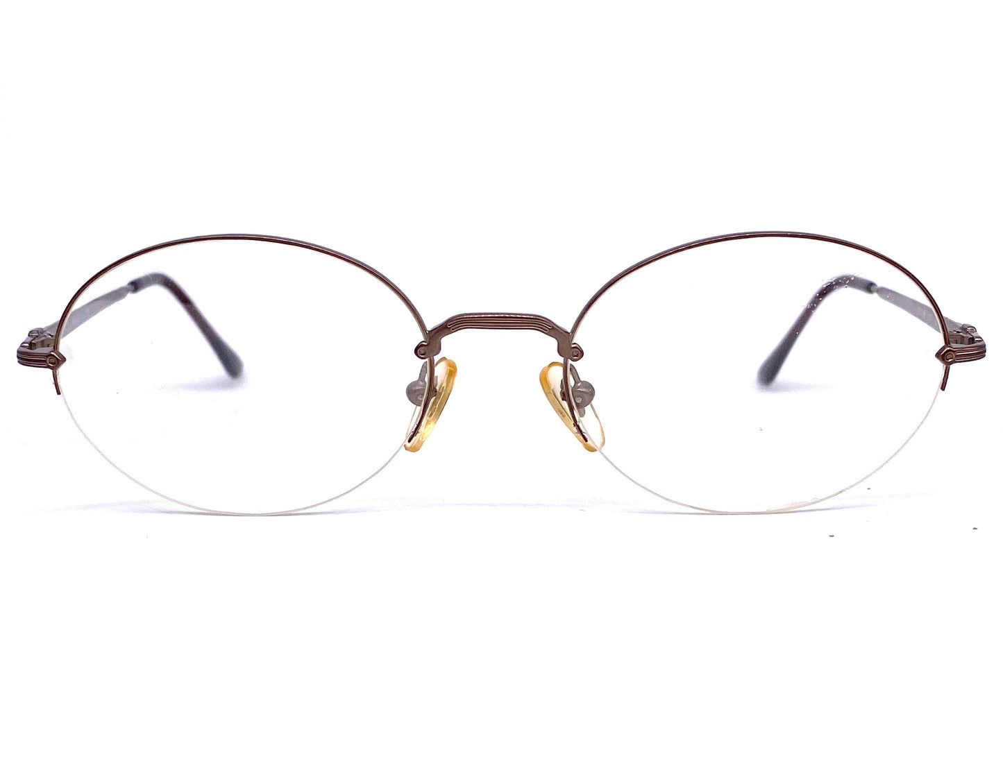 Brooks Brothers minimal oval half rimmed copper metal glasses frames, 90s NOS Italy