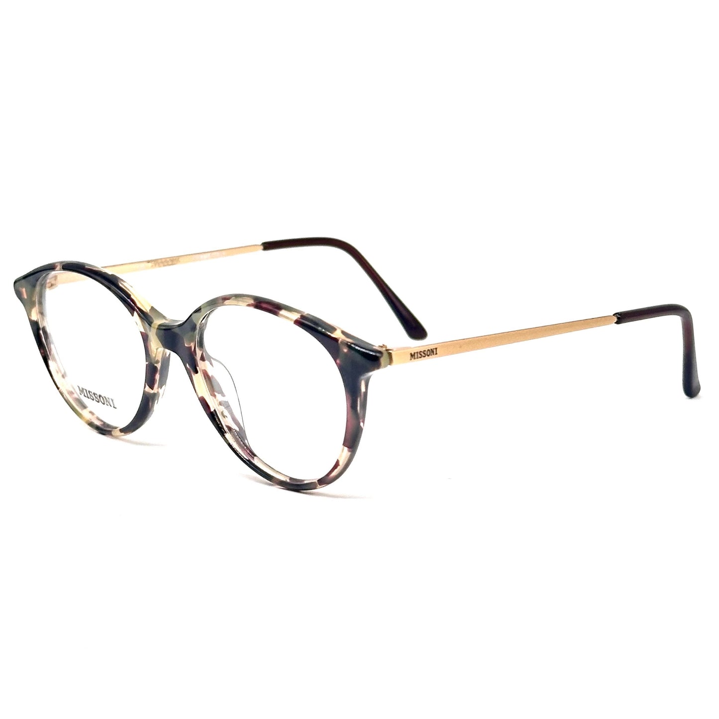 Missoni M882 dark tortoise glasses, classic pantos style w golden temples Nos 80s Italy