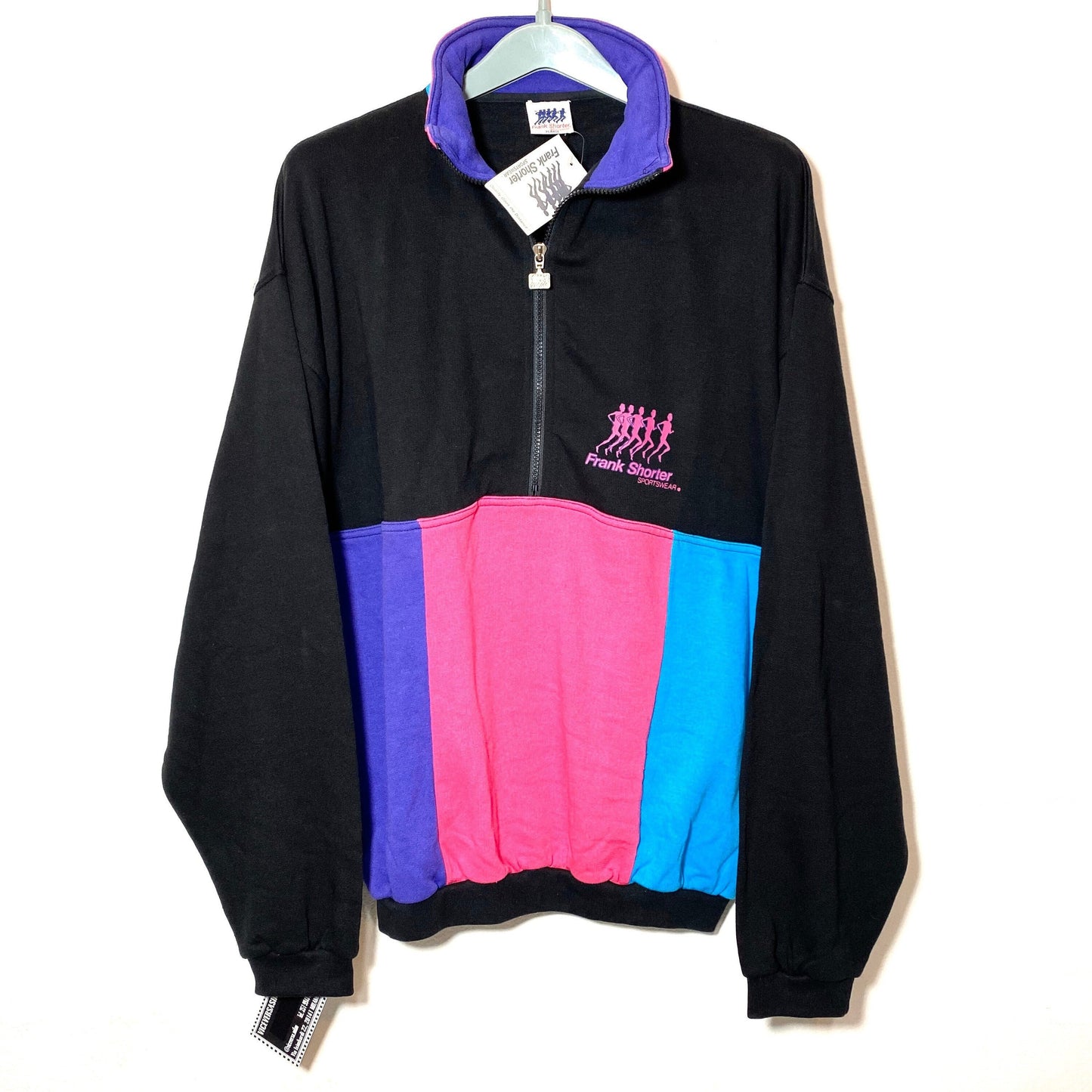 Frank Shorter 90s NWT black, purple, blue zip up cotton sweatshirt, mint