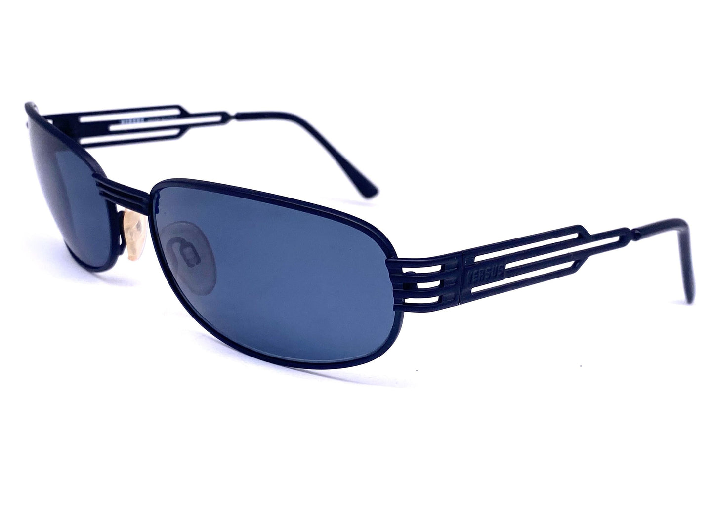 Versus Versace F36 Matt black modernist wrap sunglasses made in Italy in the 90s, NOS in mint condition
