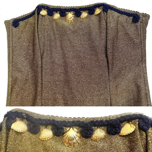 Novecento Maritime golden corset top w navy rope & golden metal shells, NOS 80s