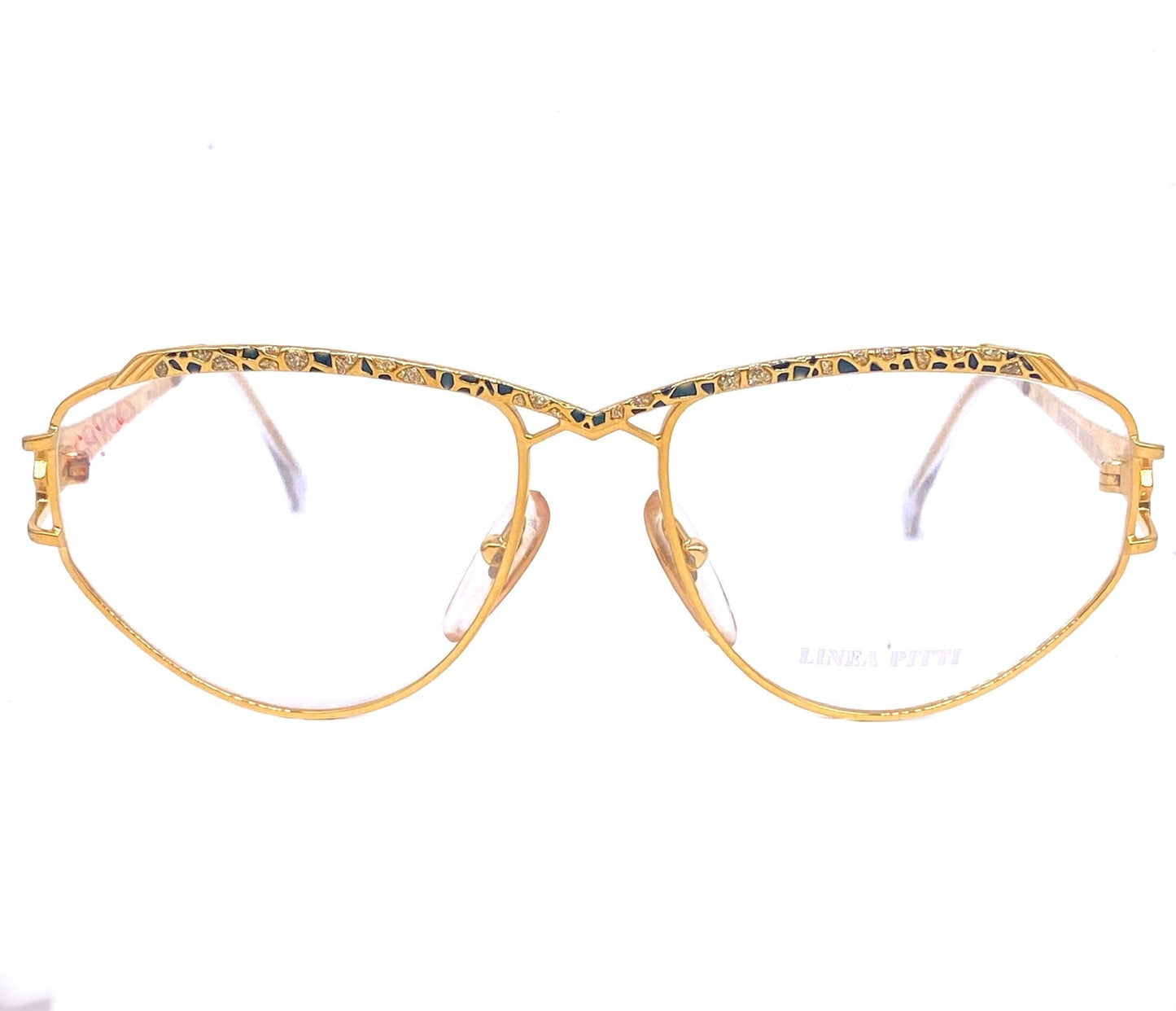 Florence Design oversized golden metal eyeglasses frames w-laqué details in 2 variations, NOS 80s