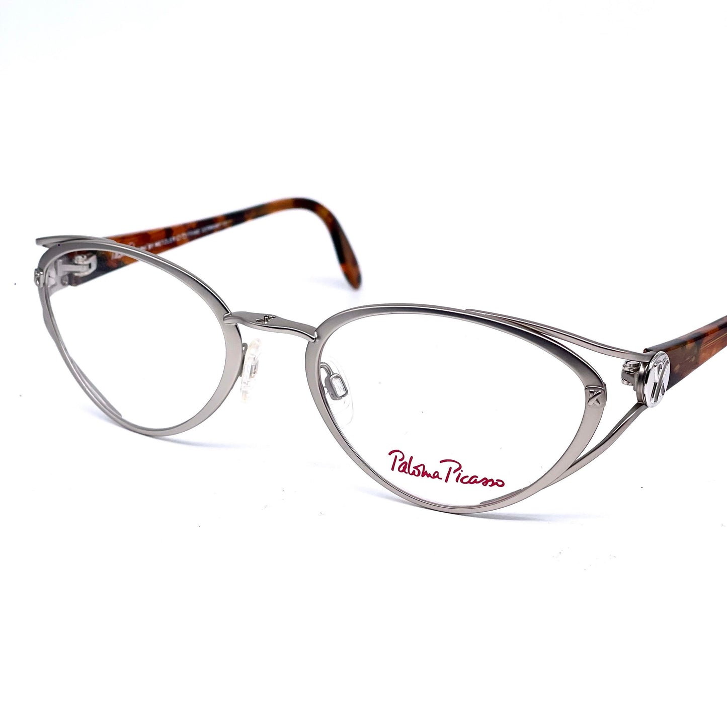 Paloma Picasso 8338 silver metal cateye eyeglasses frames by Metzler, Germany NOS 80s
