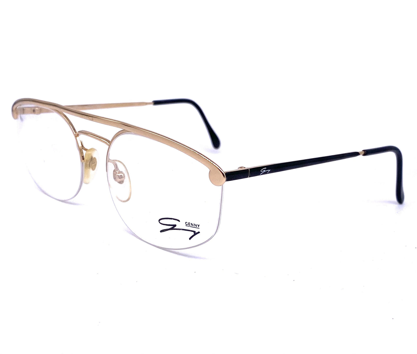 Genny 518 oval flat top rimless eyeglasses frames hand made in Italy, coolest minimalist design 1980s NoS