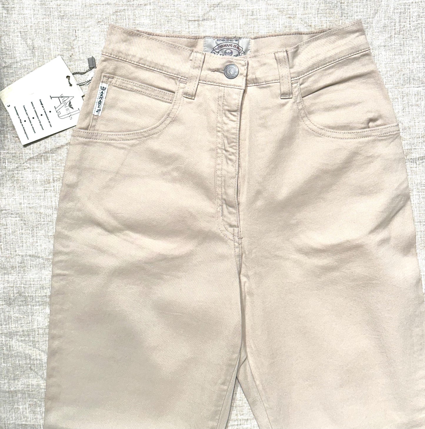 Armani Jeans Sand Beige Cotton SS Pant size 27 NWT 90s