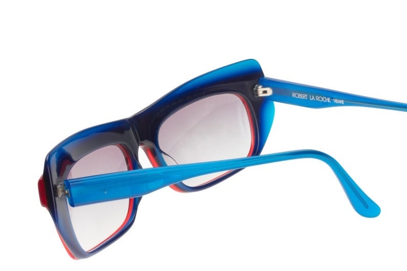 Robert La Roche gorgeous butterfly oversized sunglasses, multilayered blue/red cello , NOS 80s